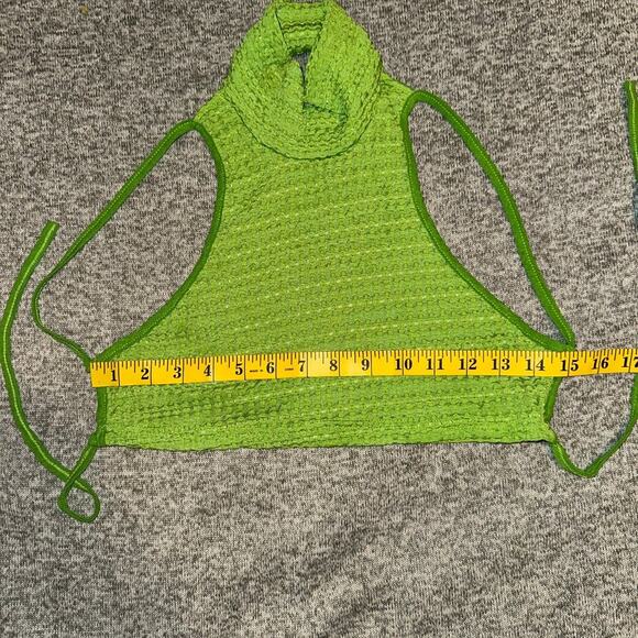 Green High Neck Lace Up Crop Top - Picture 5 of 9